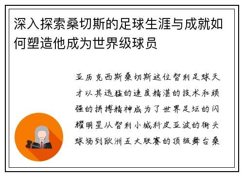 深入探索桑切斯的足球生涯与成就如何塑造他成为世界级球员